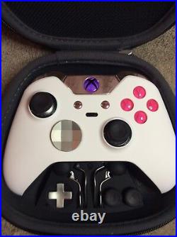 Elite Xbox One 1 Controller -Custom WHITE SHELL, PINK Led, Buttons, ABXY Letters