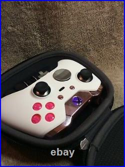 Elite Xbox One 1 Controller -Custom WHITE SHELL, PINK Led, Buttons, ABXY Letters