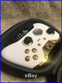 Elite Xbox One 1 Controller Custom WHITE Shell, Led, Gold Buttons, ABXY, Rings