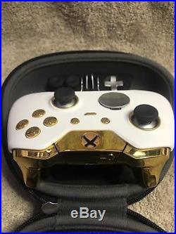 Elite Xbox One 1 Controller Custom WHITE Shell, Led, Gold Buttons, ABXY, Rings