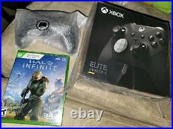 Xbox Elite Series 2 Controller, Halo Infinite game, and Black Controller